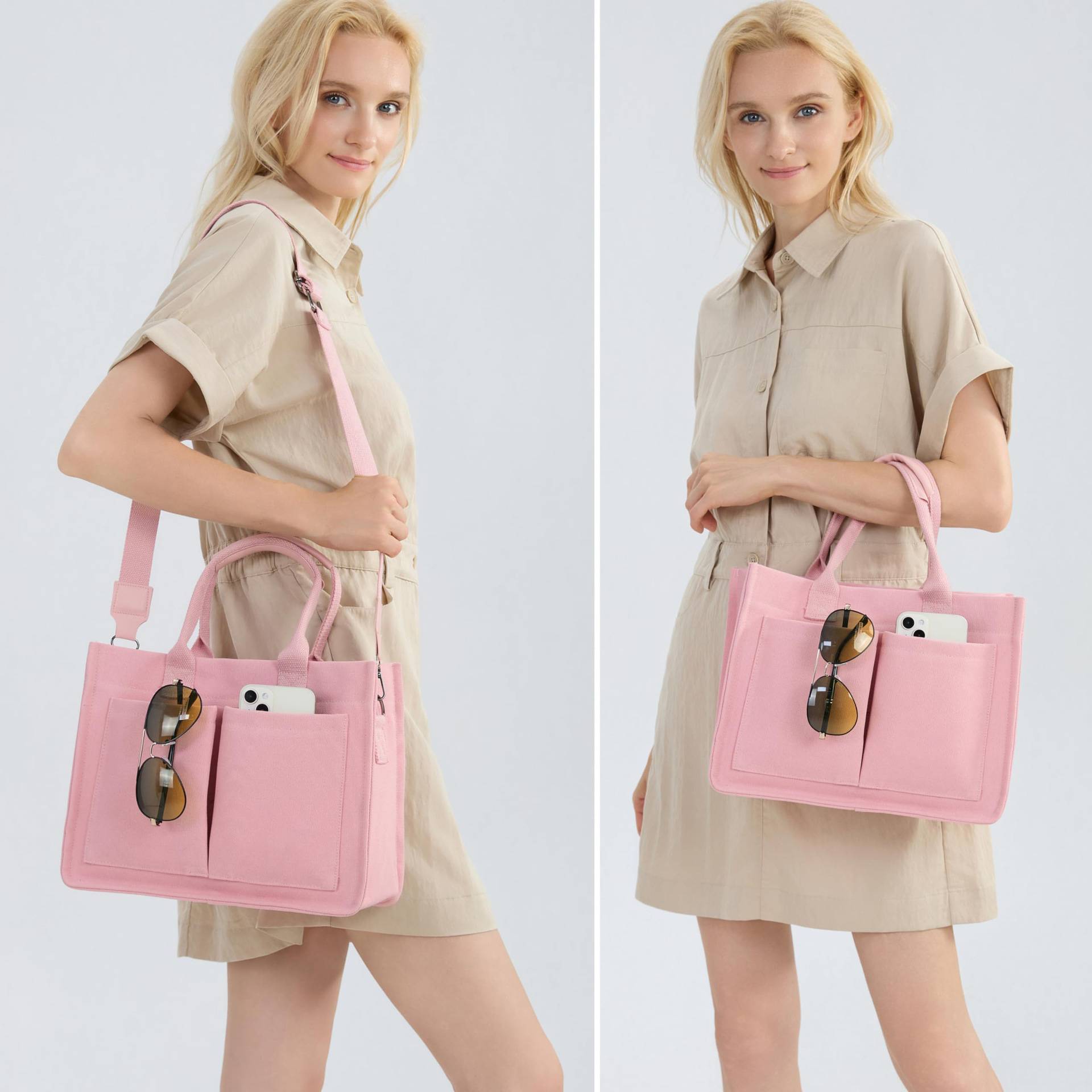 Large Canvas Tote For Women, With Pockets, Laptop Shoulder Bag - Image 3