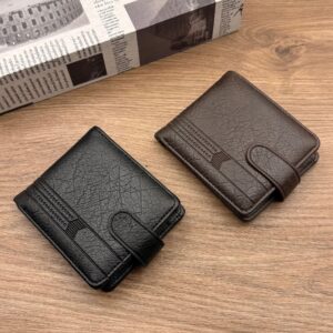 Men’s Retro PU Leather Multi Card Slot Coin Purse European American Style Short Wallet With Cross Border Buckle
