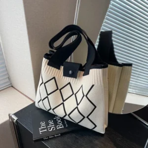 Korean Knitted Wool Underarm For Women Autumn Winter Checkered All-in-One Hand Shoulder Fashion Bag