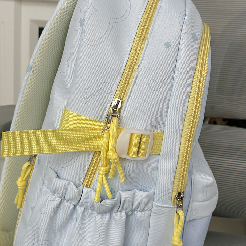 Wave Print Backpack With Fluffy Decor Charms Multi Pockets Large Capacity Lightweight Girls School Travel Daypack - Image 13