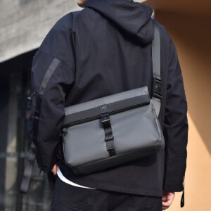 Minimalist Messenger For Men – Waterproof PU Crossbody Sling Bag | Slim Business Casual Shoulder Pack (Black/Gray/Navy)