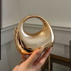 Glossy Acrylic Mini Crossbody Bag Women Hollow Ring Handle Metallic Evening Handbag