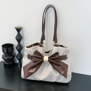 New Vintage-style Polka Dot Large-capacity Bow Lace Versatile Commuter Underarm Vintage Shoulder Bag Wholesale