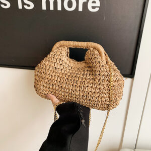 Seaside Vacation Shell 2026 New Spring Forest Style Straw Woven Single-shoulder Bag, Beach High-end Chain Crossbody