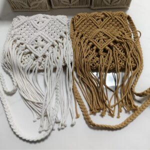 New Handmade Cotton Rope Woven Simple Chinese Style Design Tassel Shoulder Women’s Trendy Straw Bag
