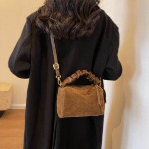 Women’s Maillard Suede Small Square Bag, Versatile Pillow Autumn Winter, Commuting Shoulder And Crossbody Bag For Women
