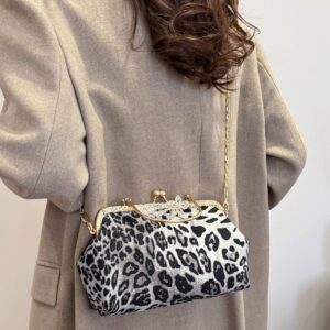 Street Fashion Leopard Print Metal Chain High-End Shell Evening Bag Elegant Girl Single Shoulder Crossbody Handbag