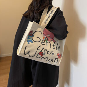 Gentle Woman Casual Large Capacity Textured Shoulder 2026 New Painted Printed Letter Canvas Bag