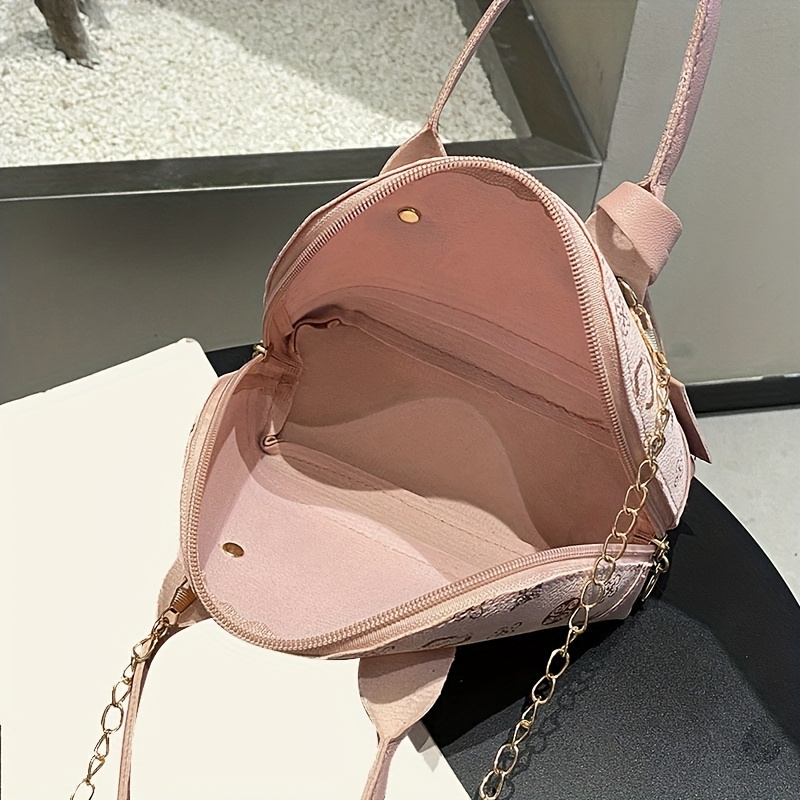Printed Dome Women Crossbody Bag Contrast PU Trim Top Handle Chain Shoulder Handbag - Image 8