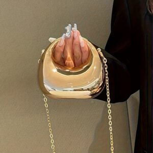 Glossy Acrylic Mini Crossbody Bag Women Hollow Ring Handle Metallic Evening Handbag