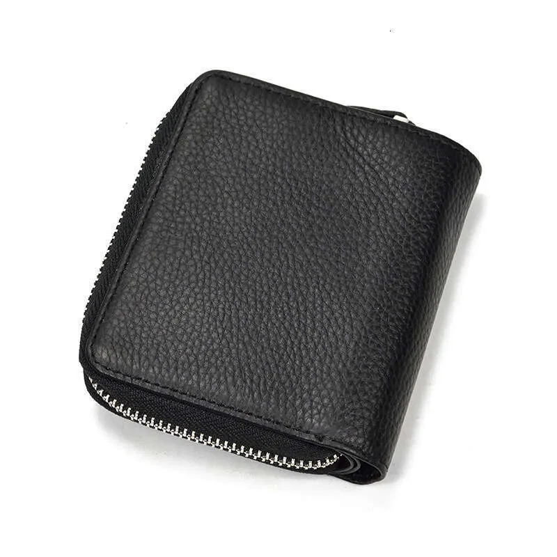 Men's Short Zipper Small Black Genuine Leather Multi-Card Slot Coin Purse Cowhide Wallet - Image 2