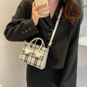 Women Mini Handbag Ladies Pouch Fashion Check Pattern Shoulder Crossbody Messanger Lightweight Simple Elegant Tote Bag