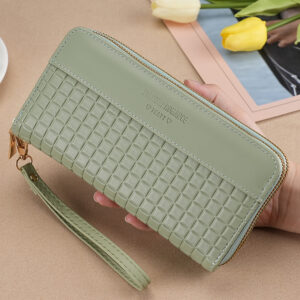 Women’s Small Purse Girl’s Long Splicing Double Zipper Fashion Hand Bag Money Clip