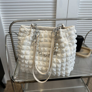 Pleated Shoulder For Women, Large Capacity Summer 2026 New Casual Bubble Tote Bag, Fashion Chain Women’s Bag