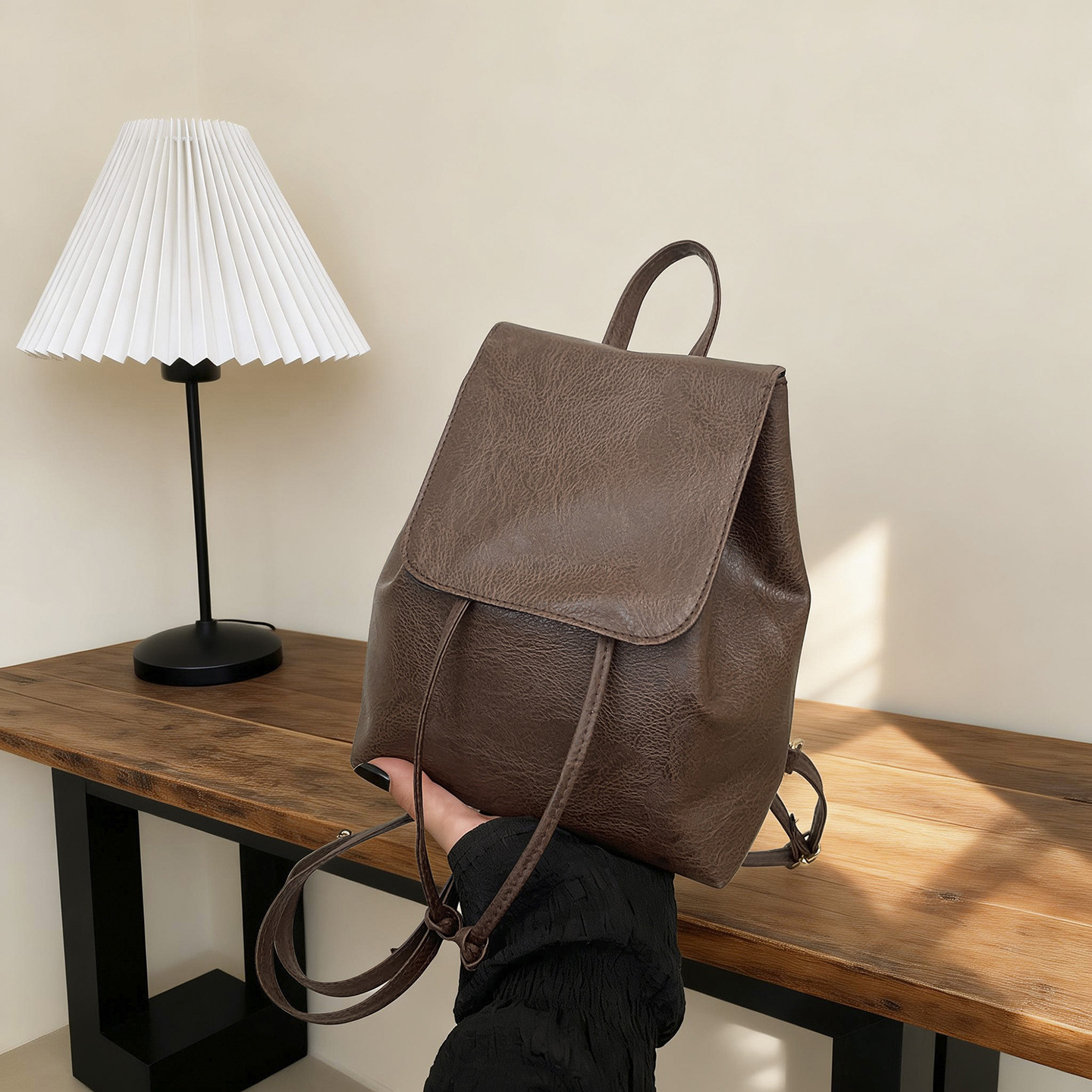 Cartoon Face Drawstring Backpack Women Soft‑Leather Multi‑Purpose Crossbody Shoulder Purse