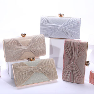 Bags New Evening Women’s Solid Color Pleated Hand Held Box PU Leather Banquet Party Dress Bag