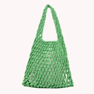 Women Cotton Thread Handbag With Inner Pocket Straw Bucket Lightweight Basket Woven Tote Net Shopper Bag 240802