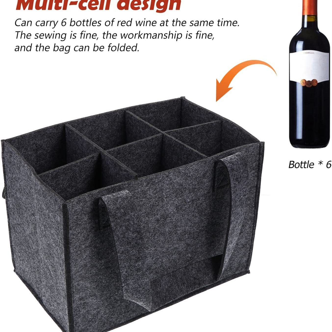 Factory Direct: Non-woven Fabric Carrier Felt Storage Bag, Six-bottle Wine Tote Bag