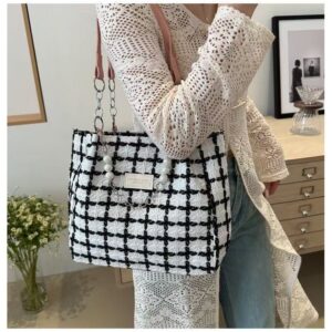 Trendy Women’s 2026 New Versatile Underarm Large Capacity Striped Plaid Handbag Tote Shoulder Bag