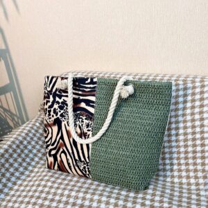 Women’s Lare Capacity Raffia Straw Woven Handba Summer Leopard Print Patchwork Crossbody Ba With Storae For