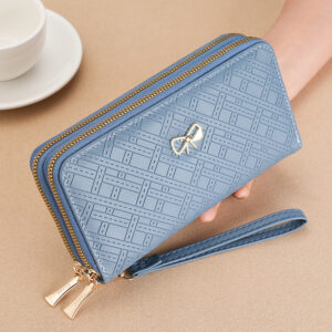 Women’s Wallet Daily Matching Zipper Closure PU Material Bow Decoration Fresh Sweet Style Can Hold Phone Long Size