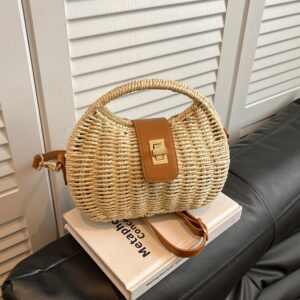 Color Blocked Crossbody Stylish Woven Travel Beach Vacation Retro Chic Versatile Shoulder Bag For Women