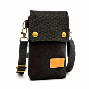 Canvas Snap Button Mini Phone Crossbody Bag Retro PU Label Decor Adjustable Strap Unisex Casual Everyday Portable