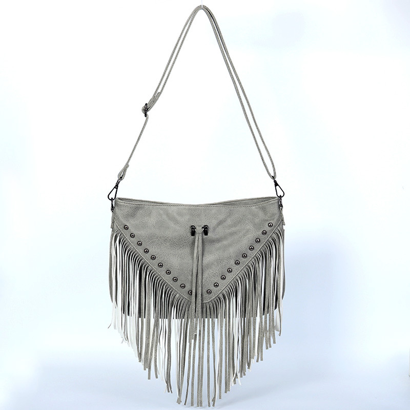 Bags Soft Leather Trendy Casual Rivet Tassel Shoulder Crossbody Women's Large Bag - Image 9