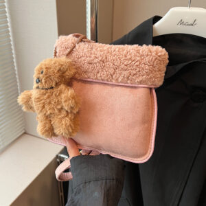 2026 Autumn New Plush Matte Simple Patchwork Cute Pocket Single Shoulder Trendy Fashion Crossbody Women’s Bag