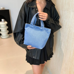 Denim Gift Simple Fashion Trend Large Capacity Literary Women’s Korean Style Trendy Commuter Canvas Bag