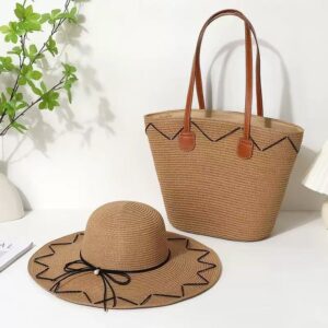Women’s Woven Straw Set Large Capacity Vegetable Basket Shoulder Beachwear High End Commuter Tote Bag New Style
