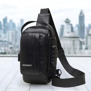 New PU Texture Men’s Breast Anti-theft Combination Lock Shoulder Large Capacity Business Commuter Portable Messenger Bag