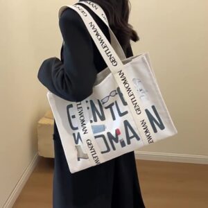Fashion canvas letters tassel shoulder tote denim material large capacity shopping bag women
