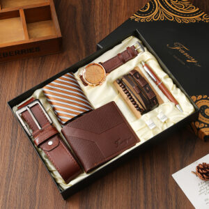 Men’s Luxury Quartz Watch Set With Wallet Belt Tie Cufflinks Pen Sunglasses Stylish Gift Box For Business Father’s Day
