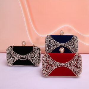 Hot Style Of The Season, Noble And Elegant Metal Hollow Carved Velvet Pearl Handle Evening Party Clutch Bag