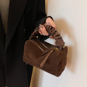 High-end Suede Small Square Autumn Winter Retro Fashion Versatile Pillow Bag, Trendy Commuter Shoulder And Crossbody Bag