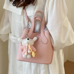 Solid Color Versatile Fashion Bucket For Women, Korean Style Shoulder Crossbody Handbag, Simple Casual Commuter Bag