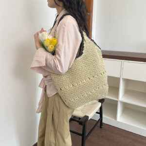 Women’s Large Capacity Straw Woven Handbag Casual Hollowed Out Beach Shoulder Bag Style For Vacation
