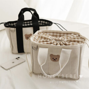 Korean INS Mommy Cartoon Bear Canvas Lightweight Multifunctional Handheld Stroller Mom And Baby Bag