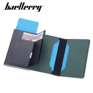 New Bag Men’s Baellerry Contrast Color RFID Anti Magnetic Side Push Bullet Box Neutral Card Leather Clip
