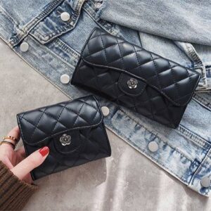 Classic Embroidery Chequered Camellia Small Fragrance Texture Black Multi-layer Card Bag Banknote Purse