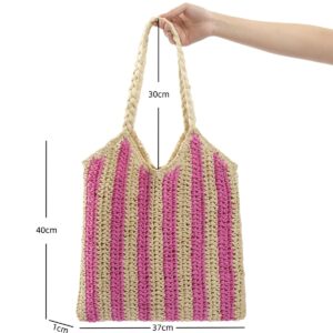 New hand-woven straw colorful stripes large capacity woven tote bag