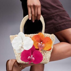 Handmade Vegetable Basket Women’s Small Tote Niche Design Orchid Flower Woven Handbag Straw Bag For Vacation