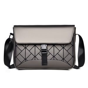 Premium Men’s Diamond Plaid Crossbody – Classic Leather Shoulder Bag For Business Commuting & Street Style