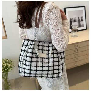 Trendy Women’s 2026 New Versatile Underarm Large Capacity Striped Plaid Handbag Tote Shoulder Bag