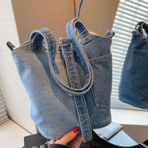 Versatile Commuter Tote Small Women’s New Denim Bucket Bag, 2026 Summer Trendy Niche Single Shoulder Crossbody Bag