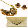 Gold bag red suit
