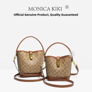 Monica Chiki Women’s Monogrammed Letter Handbag Casual Shoulder Crossbody Bag Retro Bucket Style for Work Commuting