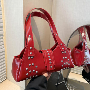 2026 New Style Personality Street Punk Wax Leather Underarm Trendy Versatile Cool Studded Shoulder Bag