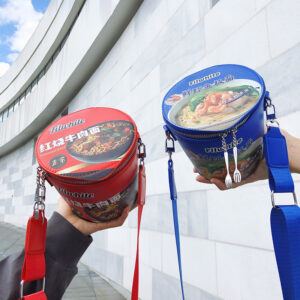 Trendy Instant Noodle Bucket – Unisex Crossbody Shoulder Bag With Wide Strap, Waterproof PU Material, Anime Print